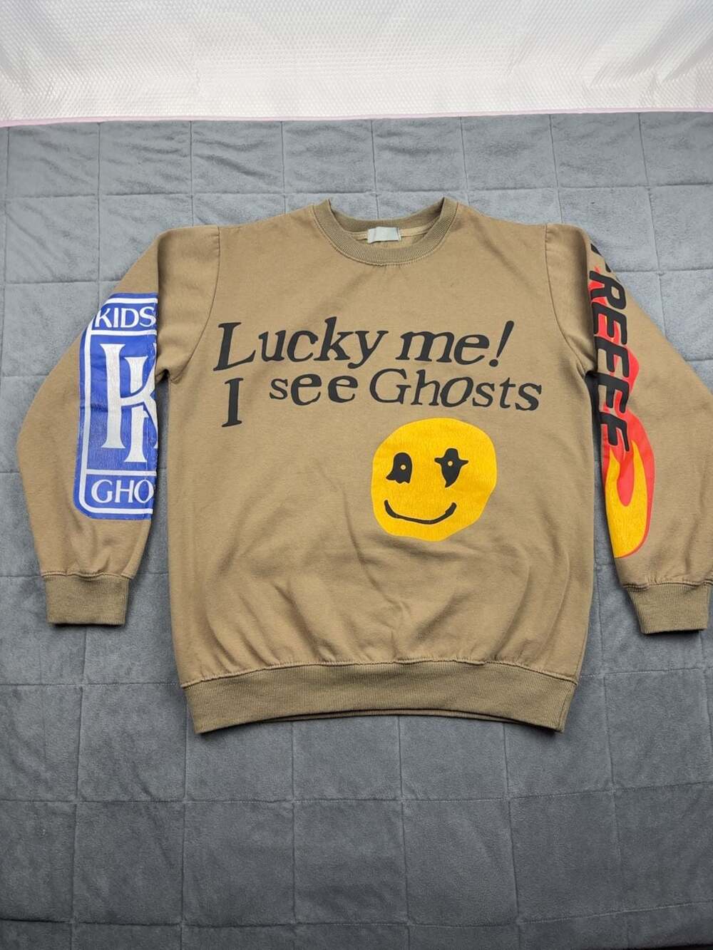 Kids See Ghosts Lucky Me! I See Ghosts Sweatshirt Tan XL *Replica